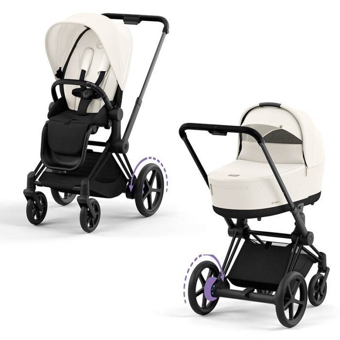 Cybex e-Priam - wózek uniwersalny głęboko-spacerowy z napędem elektrycznym-Off White-Chrome Black