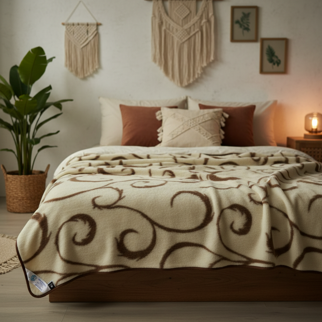 koc wełniany merynos australijski brown Woolmark 180x200