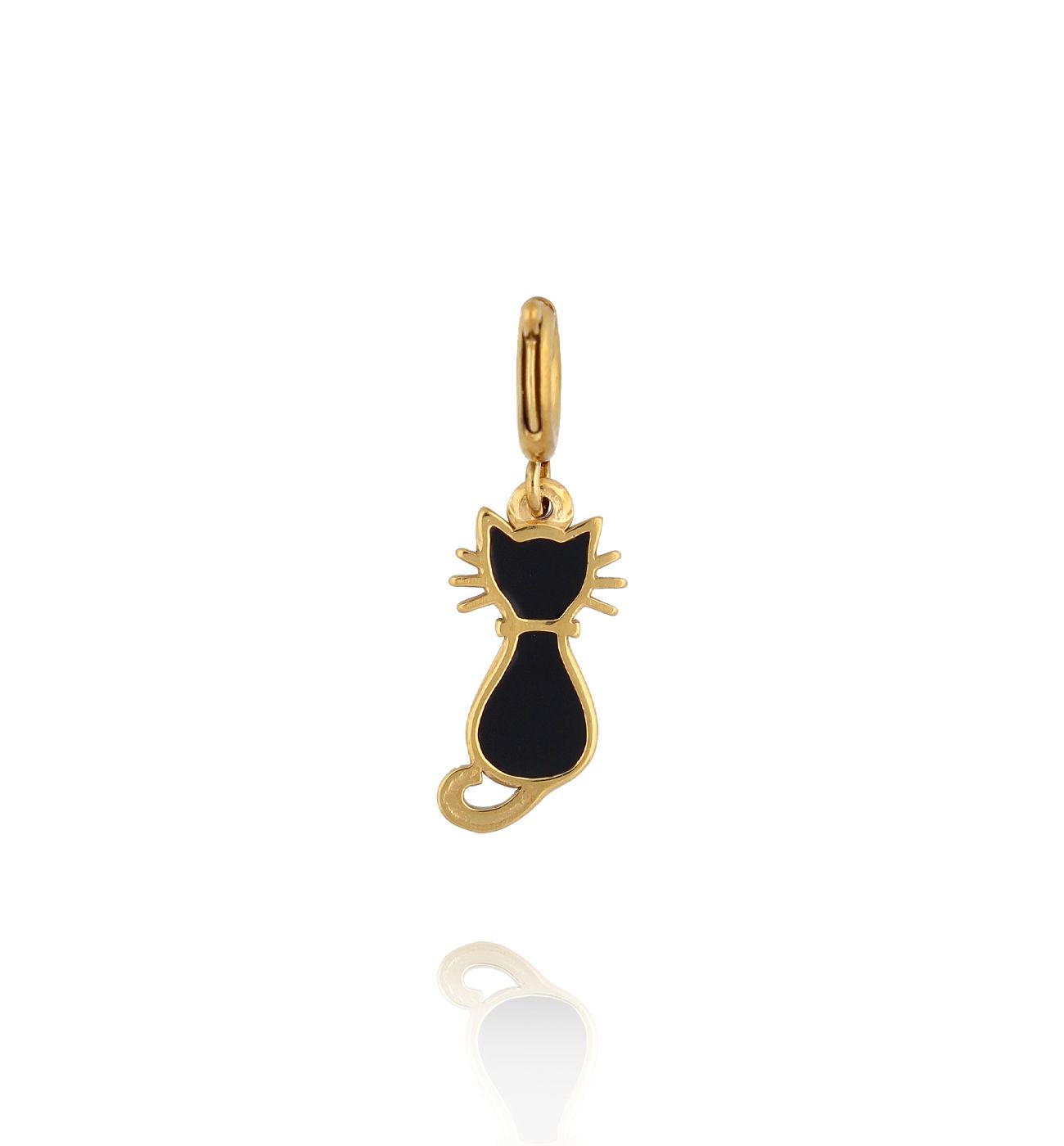 Charms złoty kotek z czarną emalią CHA0249 - By Dziubeka