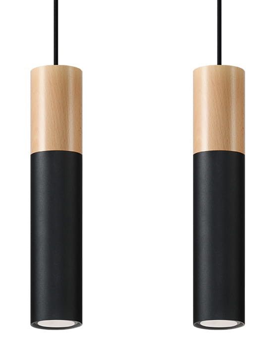 Lampa sufitowa wisząca Sollux Lighting Pablo 6323 czarna-naturalne drewno szerokość 34 cm 2xGU10 x 12W 1 szt.