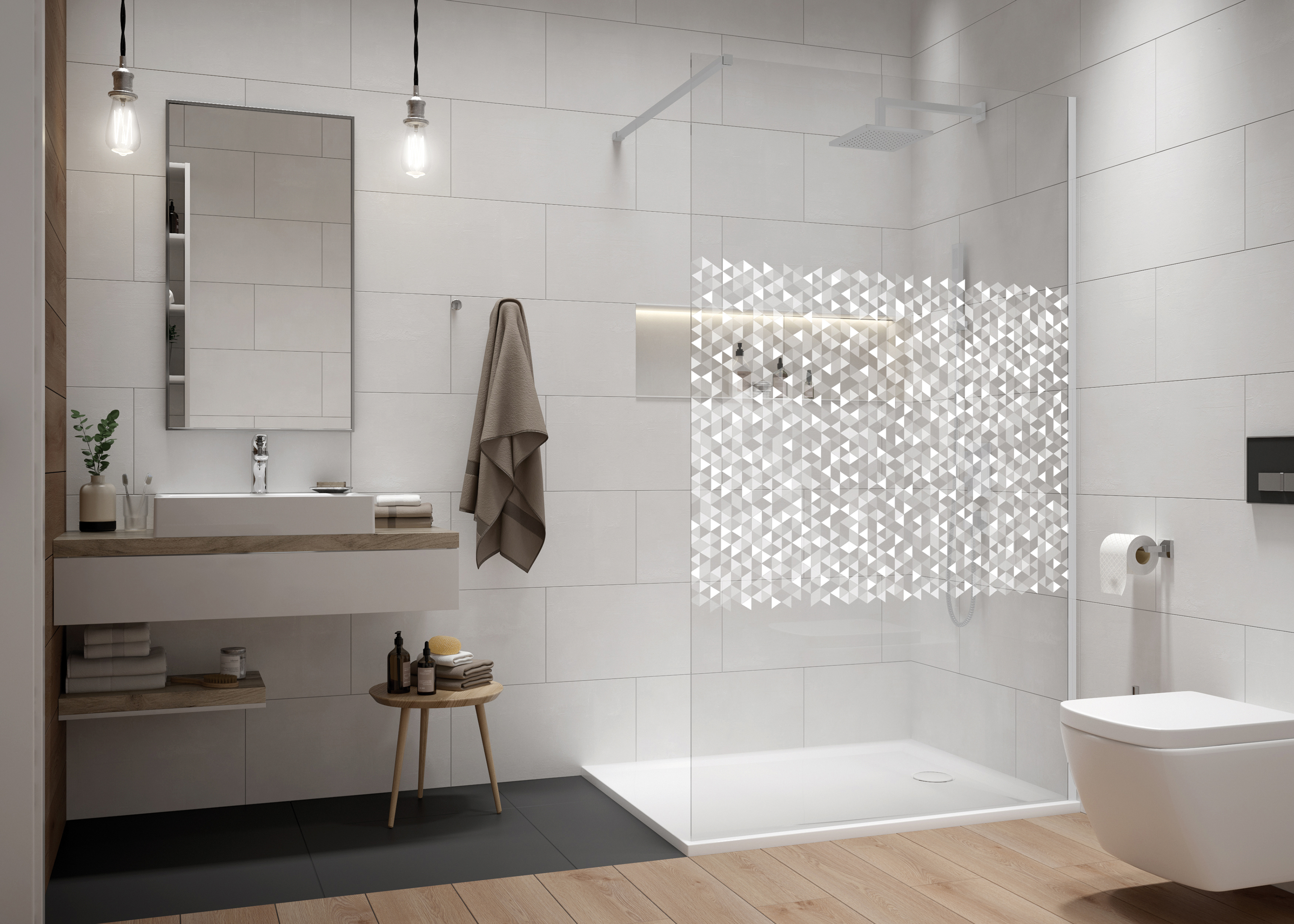 Sanplast Exa Line ścianka prysznicowa walk-in 80 cm biały mat/szkło ze wzorem 600-540-1420-24-151