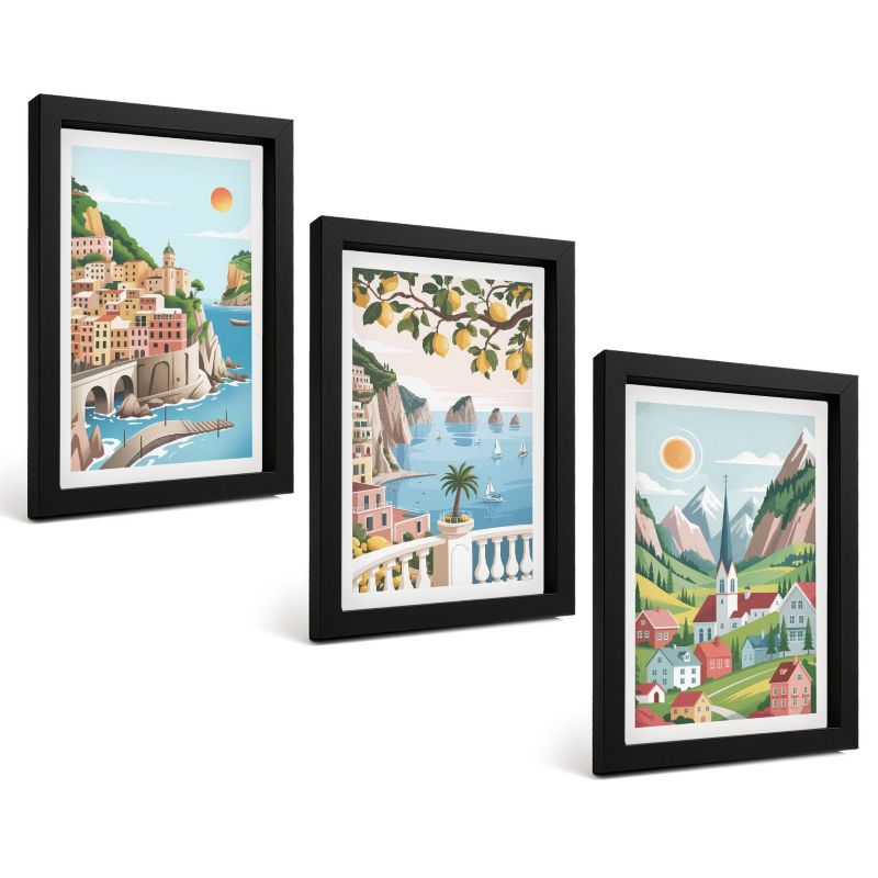 Trzyczęściowy Zestaw Obrazów ArtPrintCave 20x30 cm Czarna rama Krajobrazy morze cytrusy 1 kpl.