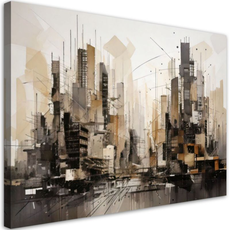 Obraz do salonu nowoczesny jak malowany Feeby Miasto Abstrakcja beżowy 60x40cm 1szt