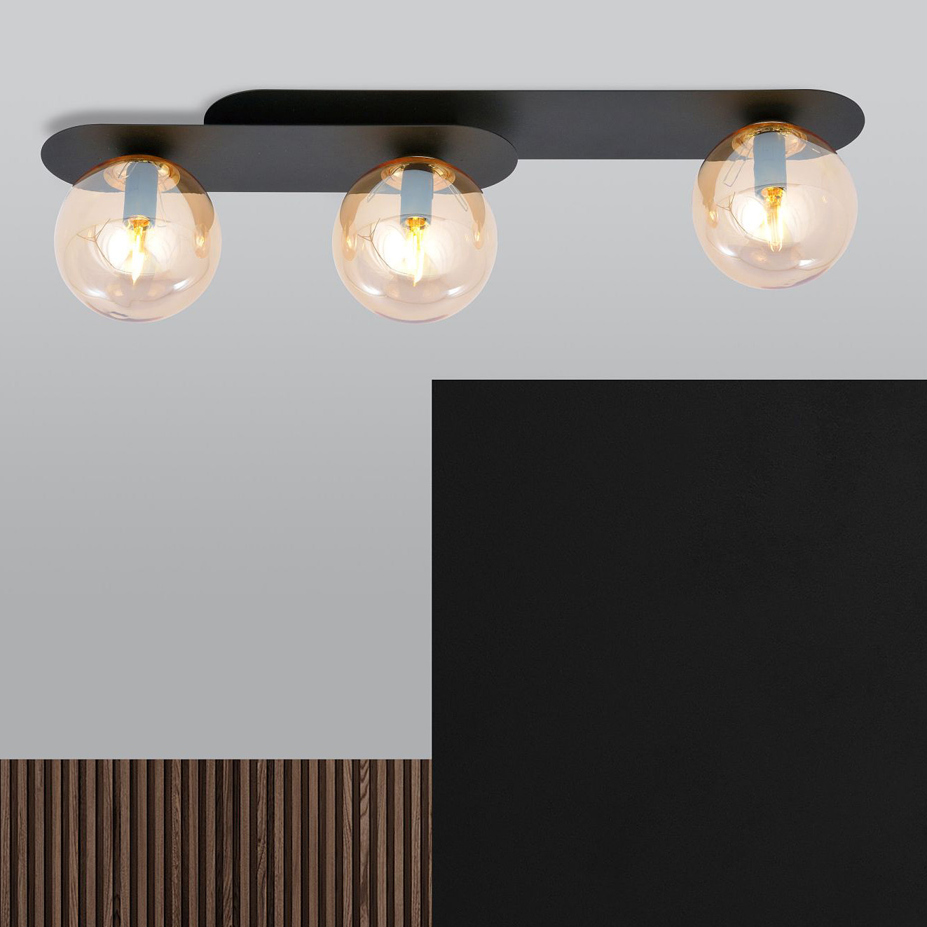 Emibig Plaza lampa podsufitowa 3x10 W czarna-bursztynowa 1120/3