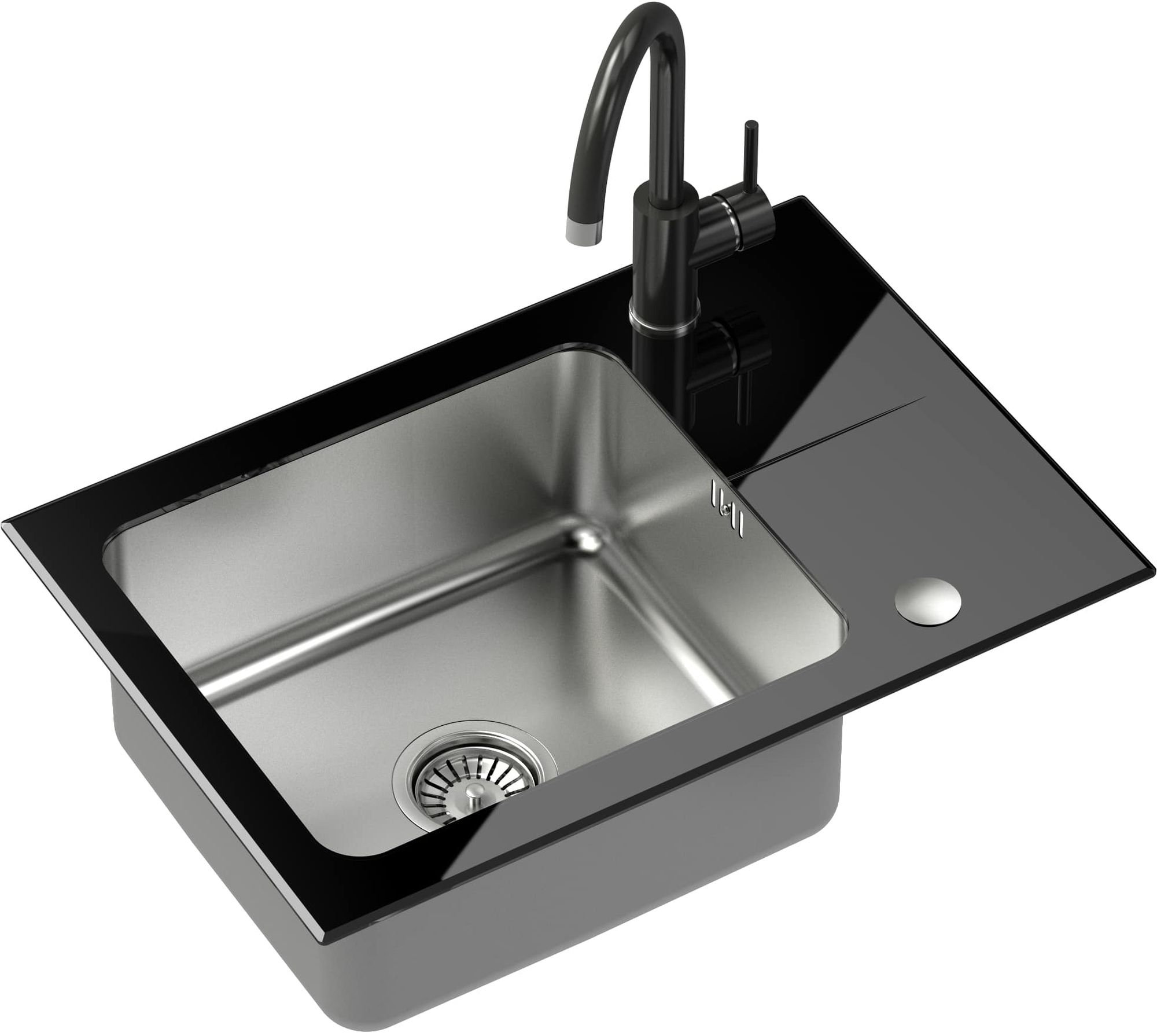 Quadron Hugh 116 zlewozmywak szklano-stalowy 64x44 cm stal/czarny z baterią Naomi czarny połysk ST3564SC1BS-BW7059CZP - Wysyłka w 24h