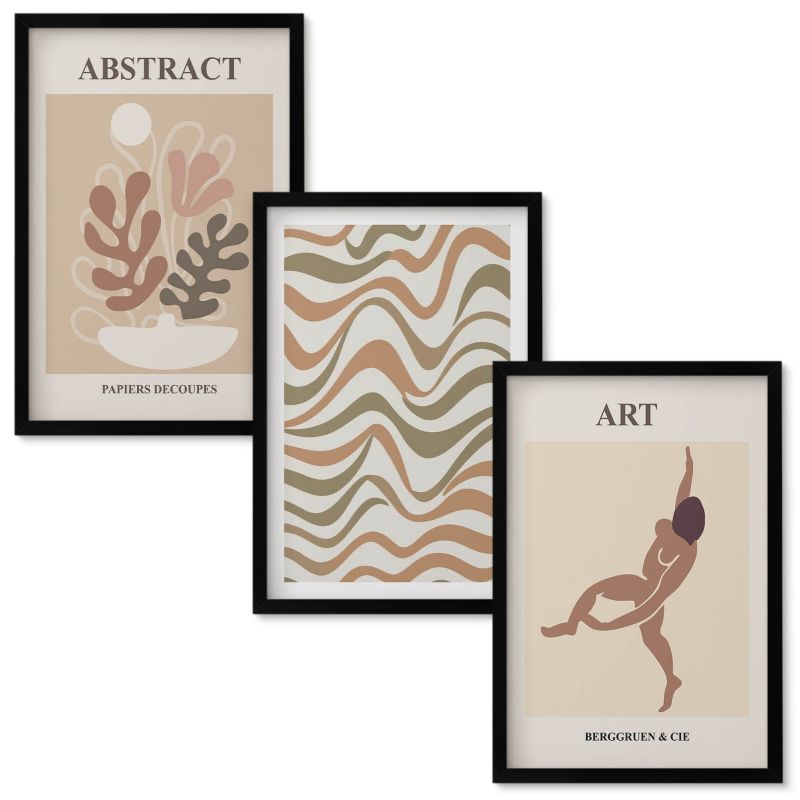 Zestaw obrazów Wallfluent Abstrakcyjne wzory Matisse boho Czarna rama 40x60 cm 3 szt.