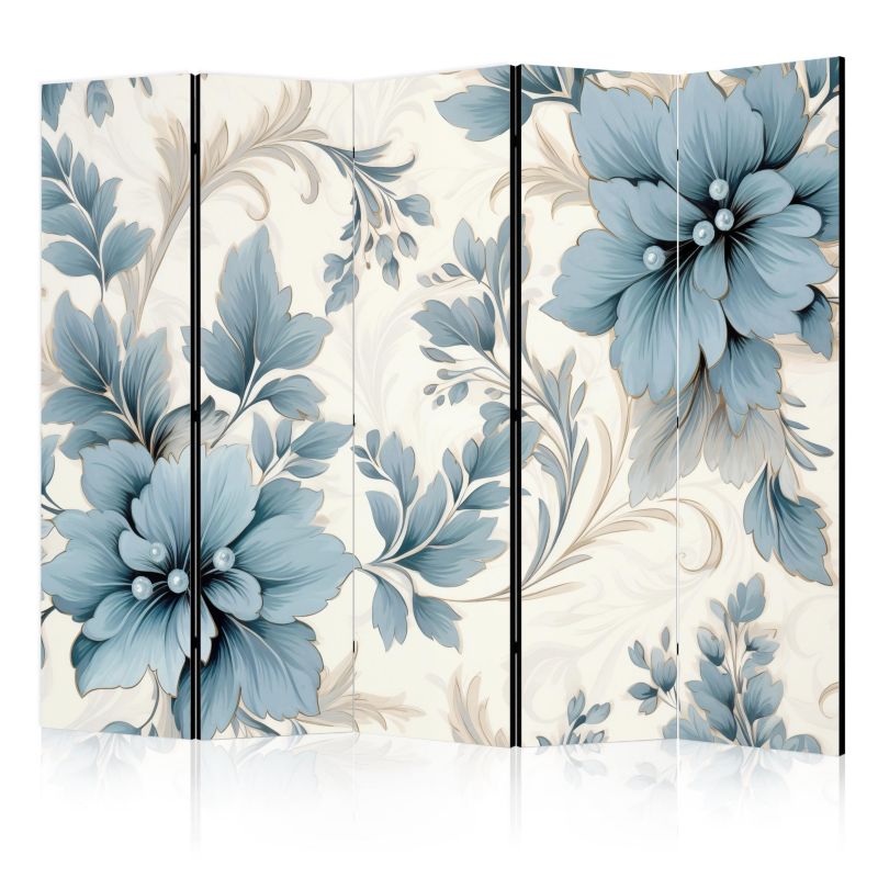 Parawan Muralo Dwustronny Turkusowe Kwiaty w Wersji Retro 225x172cm 1 szt.