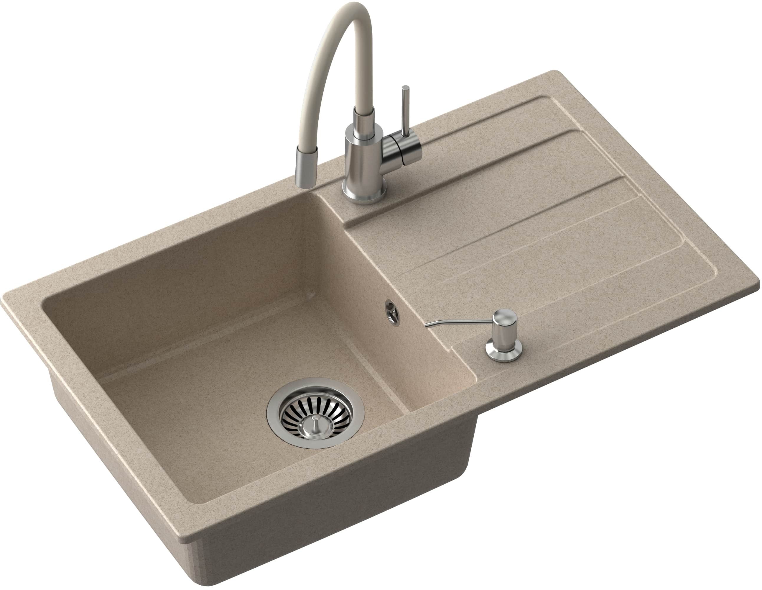 Quadron Ready Max zlewozmywak 77x44 cm beżowy z baterią i dozownikiem LA_TQ7744RMBEZ