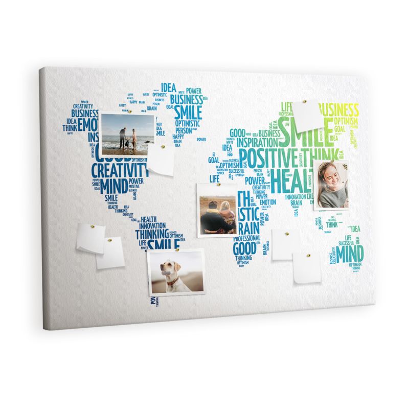 Tablica Korkowa Z Nadrukiem Na Płótnie Tulup 120x80 cm Mapa miłych słów Na zdjęcia Pinezki kolorowe 1 kpl