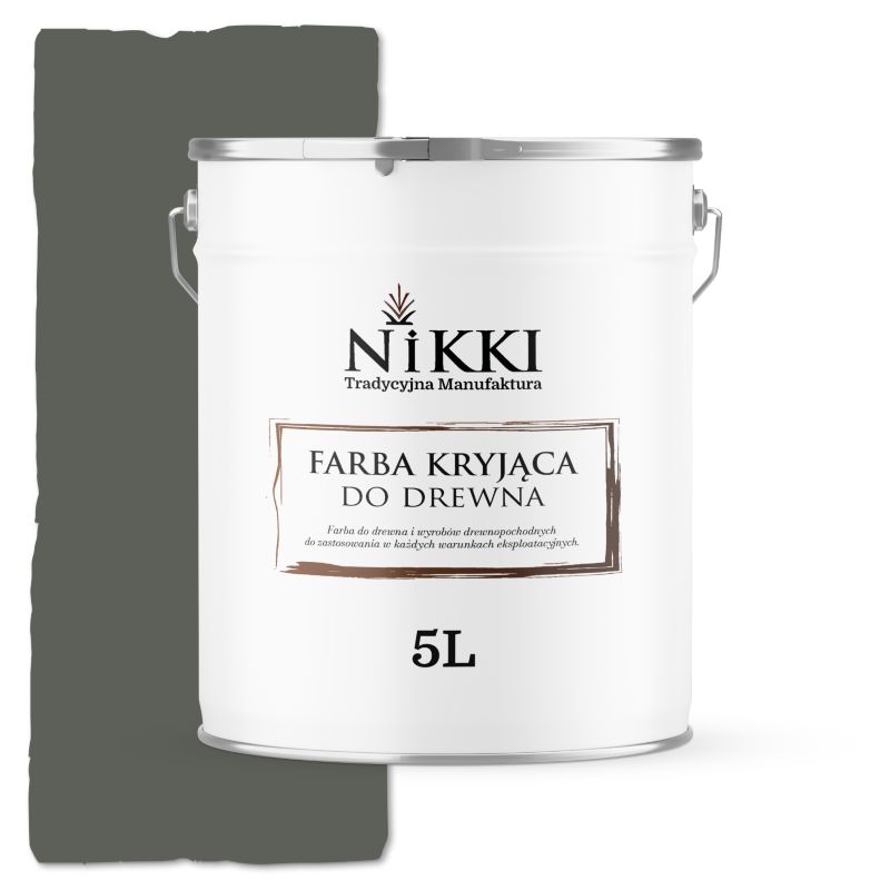 Farba do Drewna Kryjąca na Zewnątrz i Wewnątrz NIKKI Szaro-Zielony RAL7009 Półmat 5L
