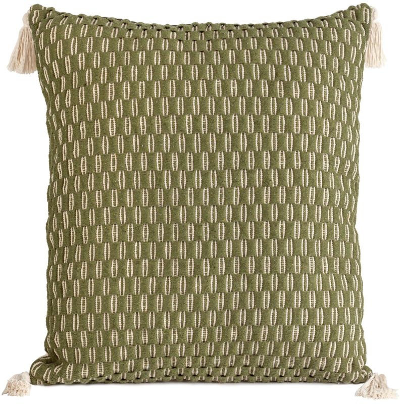 Poszewka dekoracyjna Eurofirany 60 x 60 cm oliwkowa Monte 6 C ozdobiona pomponami Terra Collection 1 szt.