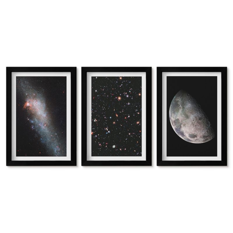 Komplet obrazów czarna rama Tulup 20x30 cm Kosmos galaktyki gwiazdy Księżyc Tryptyk 1 kpl