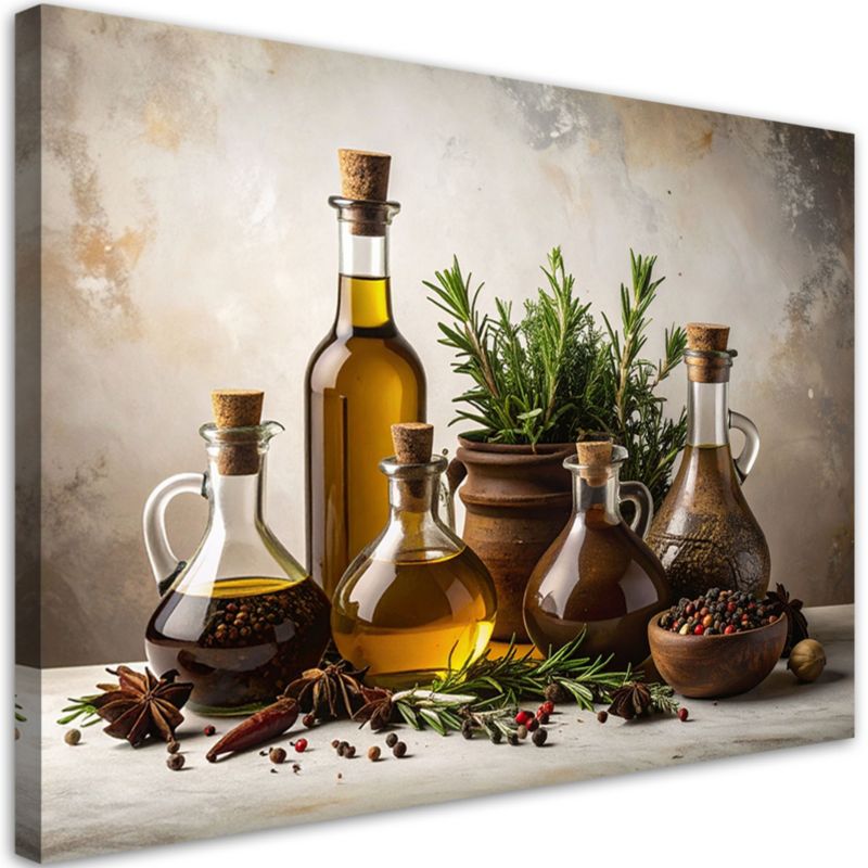 Obraz do kuchni jadalni restauracji Feeby Oliwa z oliwek zioła przyprawy 120x80cm 1szt