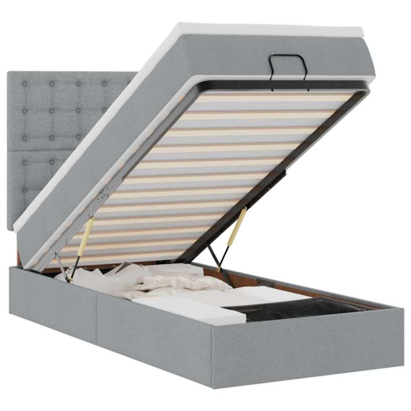 Łóżko otomana WaszeMeble z materacem 80x200 cm Jasnoszary tkanina z LED ze schowkiem WM-3314127 1 szt.
