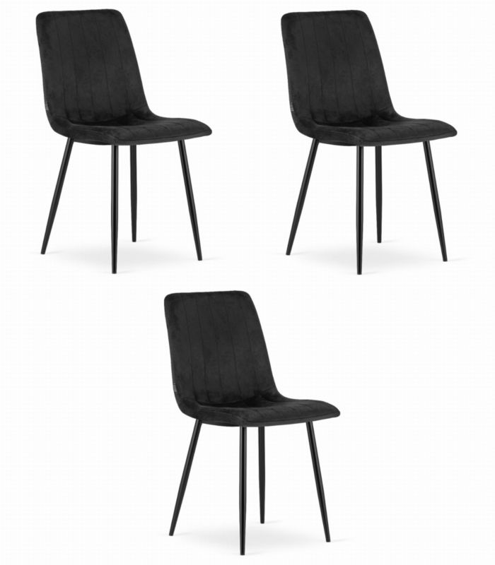 Krzesło Songmics do kuchni, salonu nowoczesny design czarny aksamit, nogi czarne 3 szt.