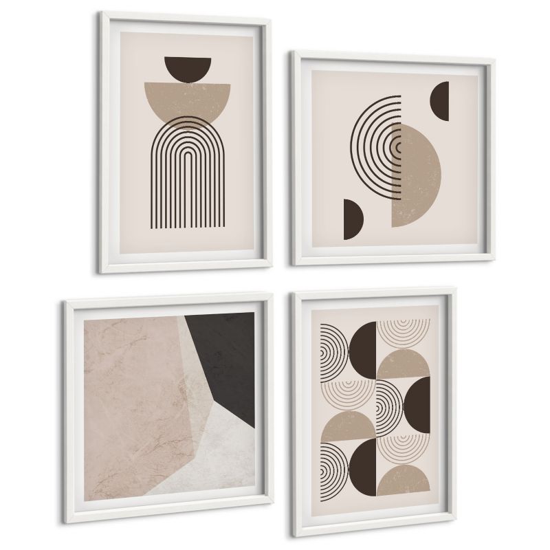 Zestaw Obrazów 4 Częściowy ArtPrintCave (2x50x50+2x40x60cm) Biała rama Abstrakcyjne geometryczne wzory 1 kpl.