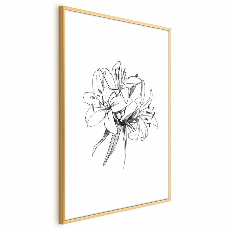 Plakat Artgeist Rysowane kwiaty 21x30 cm z ramą złotą 1 szt