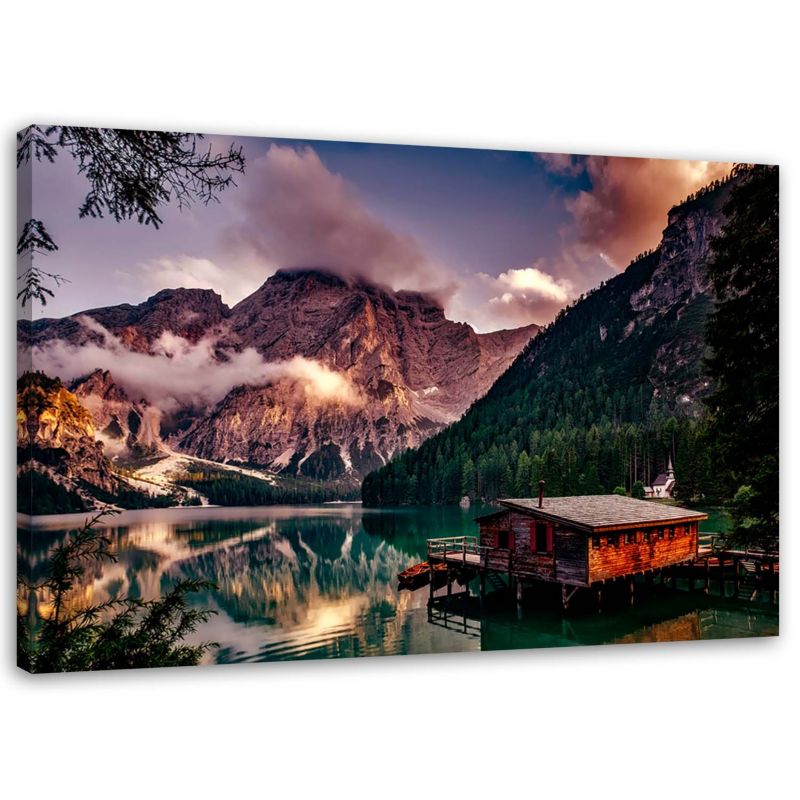 Obraz na płótnie Feeby Domek nad górskim jeziorem 90x60cm 1szt