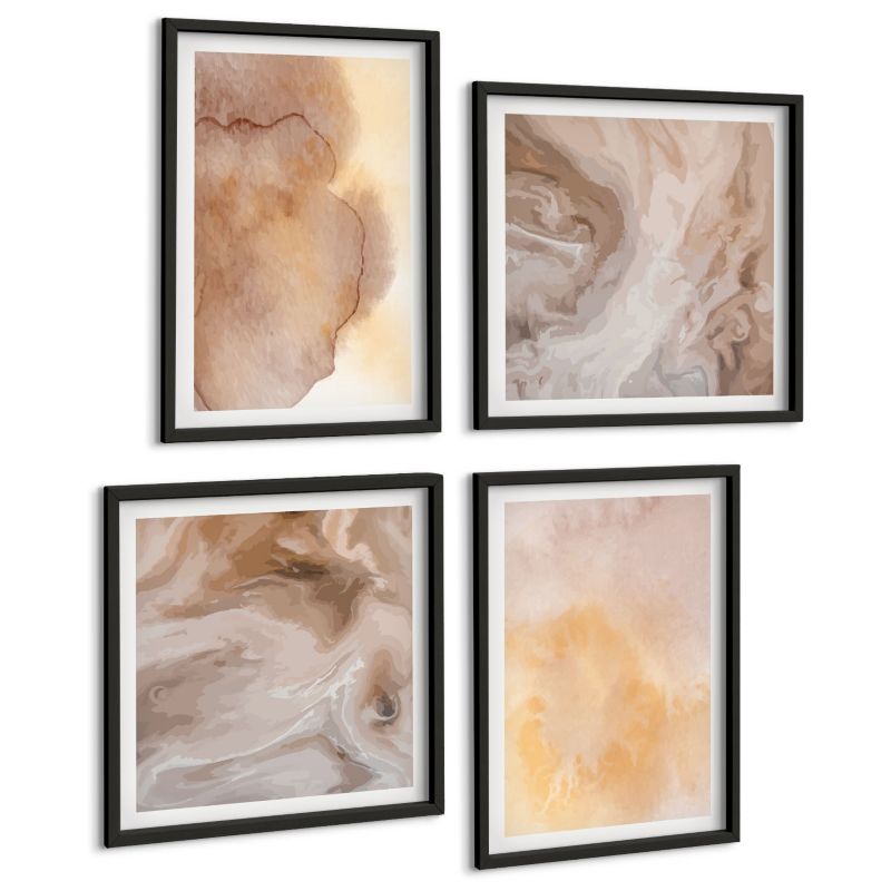 Zestaw Obrazów 4 Częściowy ArtPrintCave (2x50x50+2x40x60cm) Czarna rama Ciepłe akwarele na płótnie 1 kpl.