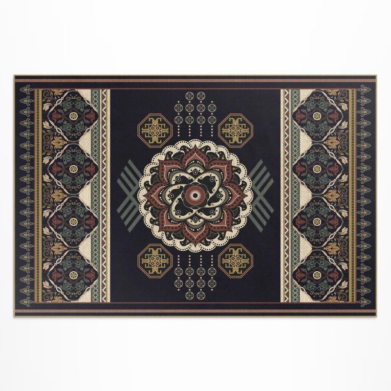 Zewnętrzny Dywan Winylowy Wallfluent 140x210 cm Kolorowa ozdobna czerń 1 szt.