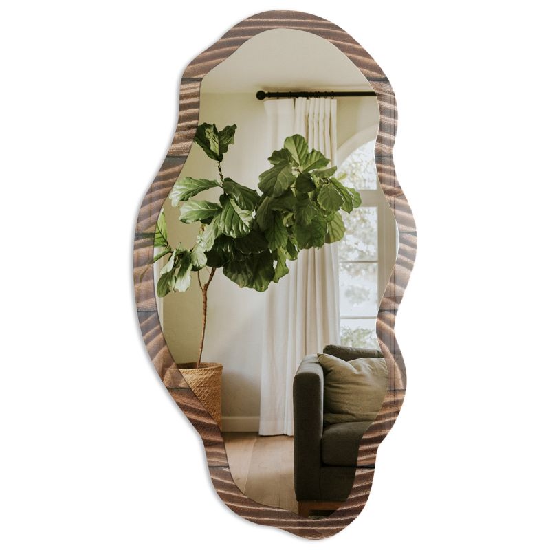 Lustro Nieregularne Loft Tulup 52x97 cm Drewniane fale 2 - w Ramie Szkło Hartowane Lustro z Nadrukiem 1 szt.