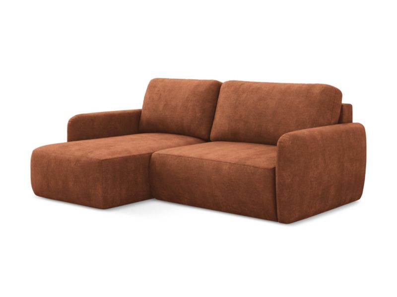 Narożnik lewostronny z funkcją spania LaMiaSofa CORLE z tkaniny szenilowej 207x148 cm terakota 1 szt.