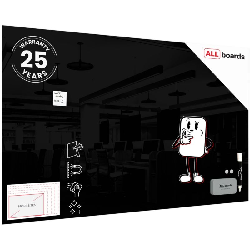 Tablica szklana magnetyczna ALLboards 200x120 cm czarna 1 szt.