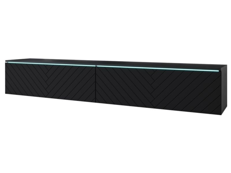 Szafka RTV MINIO go for it DONNA MDF 180 cm czarny/czarny z wzorem jodełki M3 z oświetleniem LED,1 szt.