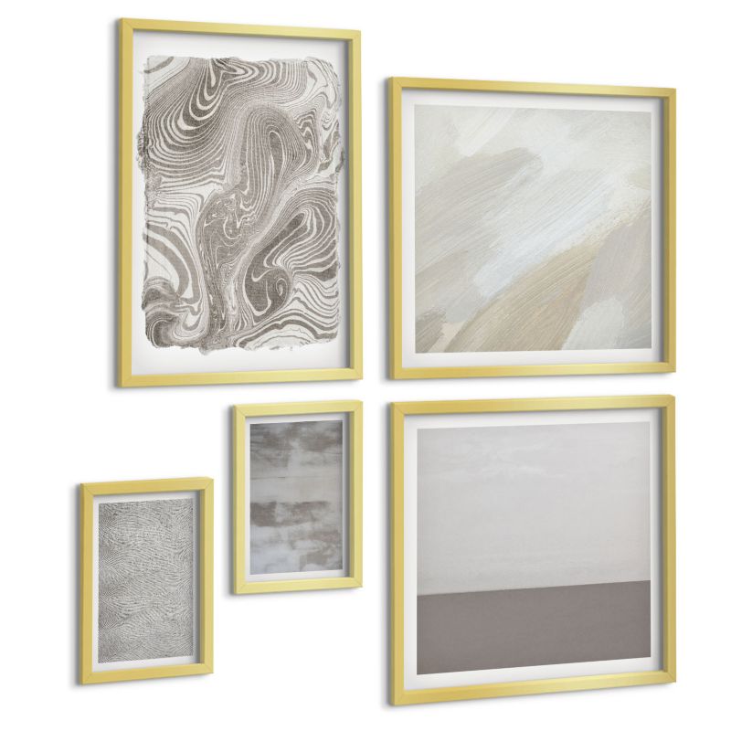 Galeria 5 Obrazów ArtPrintCave (2x50x50+2x20x30+40x60cm) Złota rama Struktury przemysłowe design 1 kpl.