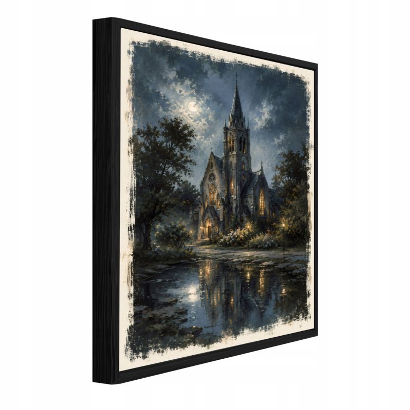 Obraz W Ramie WALLARENA Do Sypialni Salonu Na Płótnie Katedra Vintage Noc Niebieski 70x100 cm PPR16760O1 1 szt.
