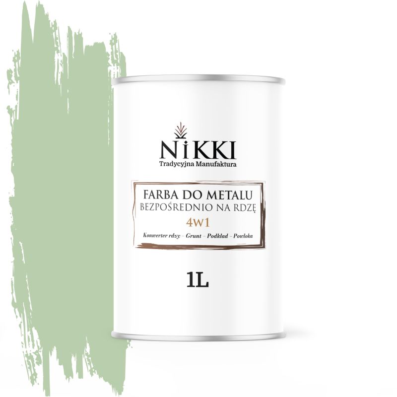 Farba do Metalu Antykorozyjna 4w1 NIKKI Zielony pastelowy RAL6019 Wysoki Połysk 1L