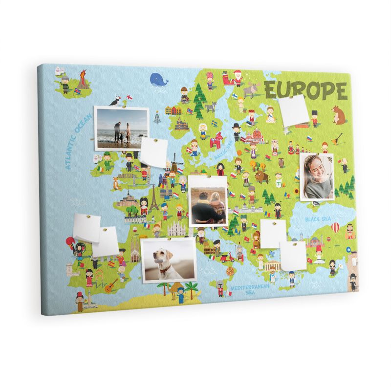 Tablica Korkowa Tulup 120x80 cm Mapa świata z flagami Obraz dekoracyjny ścienny Pinezki metaliczne 1 kpl