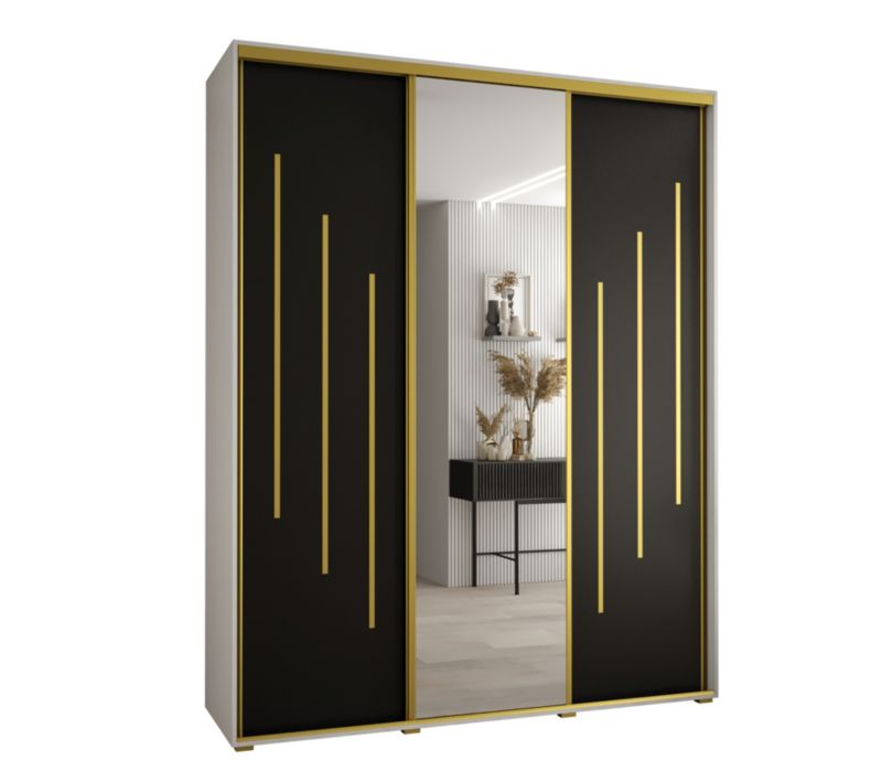 Szafa przesuwna Abiks DAVOS 9 wysoka szer.190cm gł.45cm biały/czarny/złoty 1szt.
