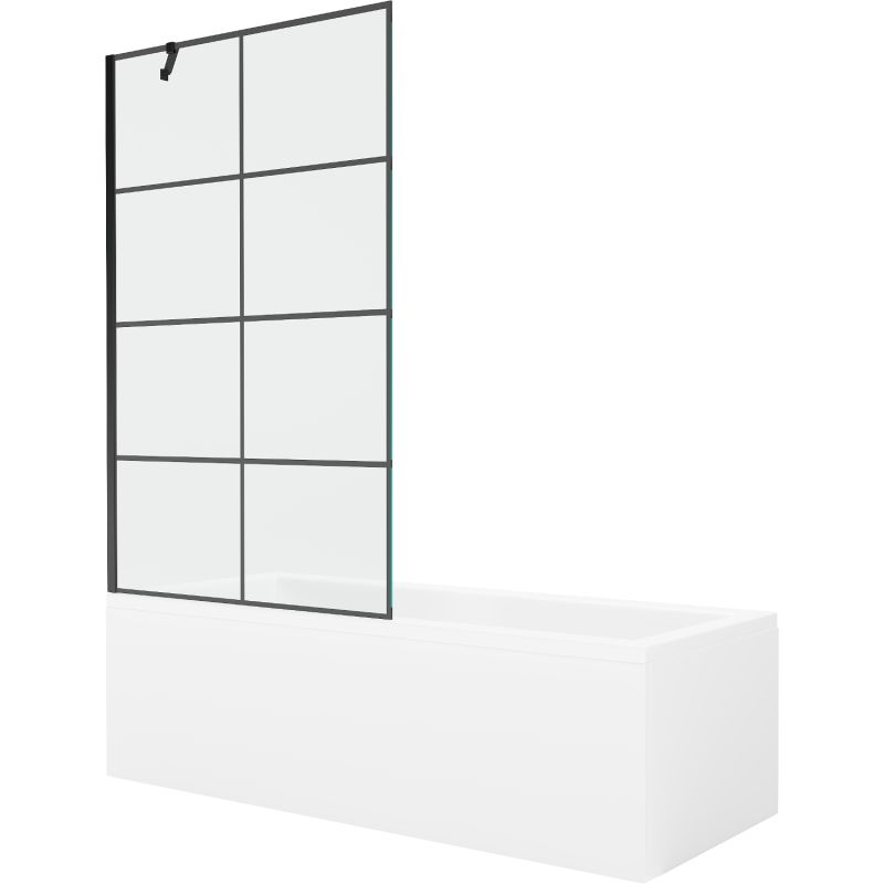 Wanna prostokątna Mexen Cubik 150 x 70 cm z obudową i parawanem 1-skrzydłowym 100 cm czarny wzór 550315070X9510007077 1 szt.