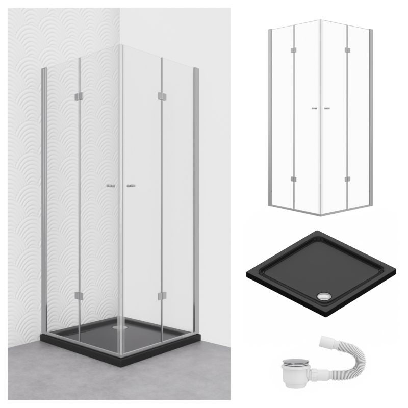 Zestaw kabiny z brodzikiem SEVANTE Iwaki kwadratowa 90x90 chrom z czarnym 1 szt.