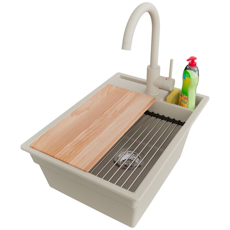 Zlewozmywak Granitowy Oslo Pocket PRIMAGRAN Nablatowy 38x53cm do Szafki od 40cm, Beżowy + Bateria 32x20cm + Syfon, S044, 1 szt.