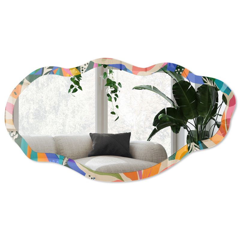 Lustro nieregularne asymetryczne w szklanej ramie z grafiką Wallfluent 52x97 cm Egzotyczne liście Do sypialni 1 szt.
