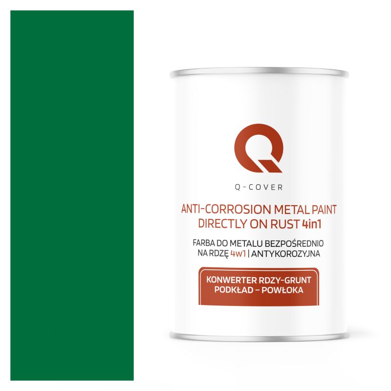 Farba do Metalu Prosto na Rdzę 4w1 Q-Cover Zielony RAL6029 Wysoki Połysk 1L