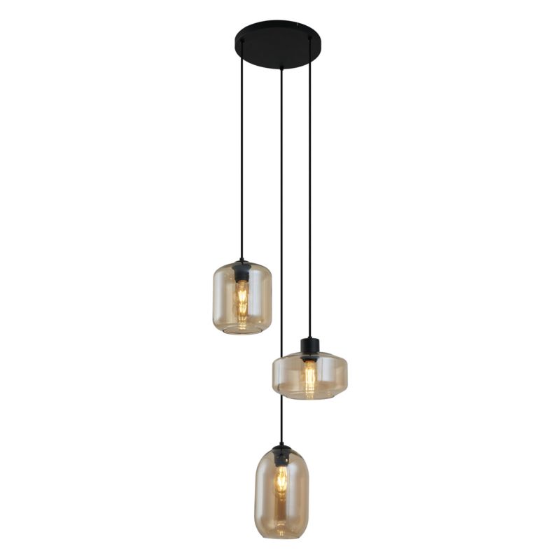 Nowoczesny lampa wisząca z kloszem (3 punkty) Qazqa Sheena 42 bursztynowy okrągły max 15W E27 z 3 punktami świetlnymi 1 szt.