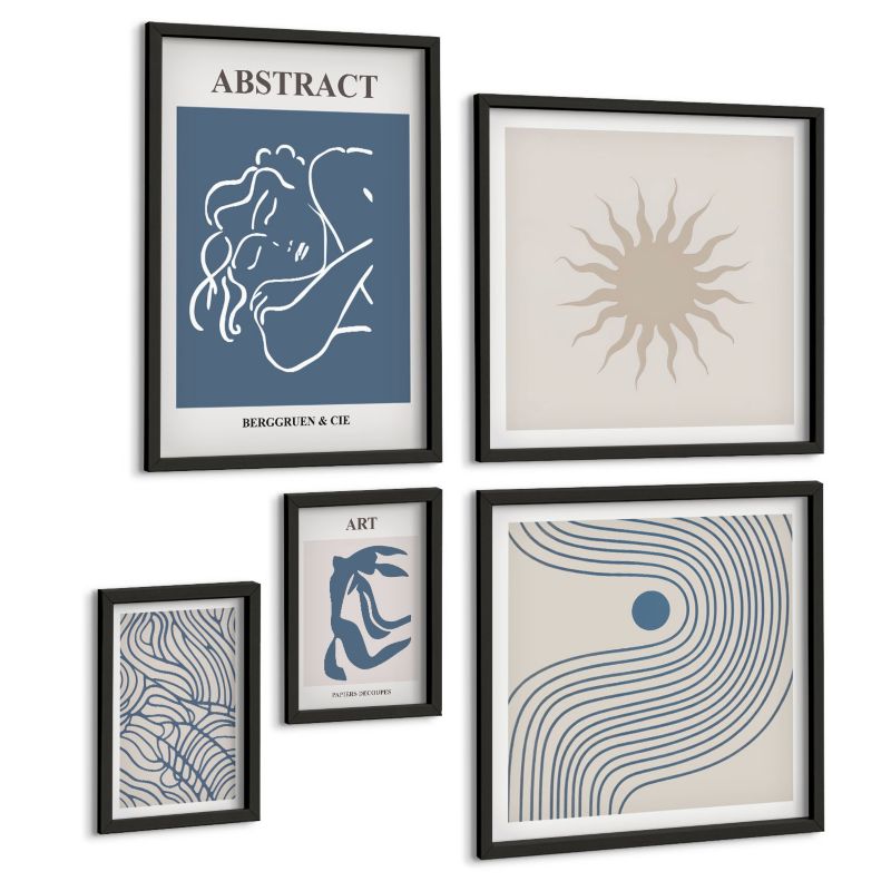 Zestaw Obrazów 5 Częściowy ArtPrintCave (2x50x50+2x20x30+40x60cm) Czarna rama Stylowe abstrakcyjne wzory Matisse 1 kpl.