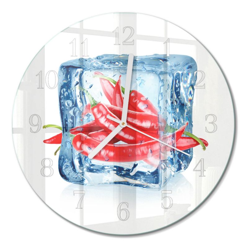 Designerski Zegar Ścienny Tulup fi30 cm z Białymi Wskazówkami Chili z Lodami 1 szt.