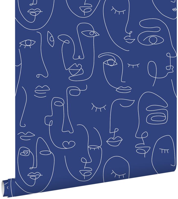 Tapeta ESTAhome twarze grafiki liniowej kobaltowym 50 x 900 cm - 1 rol.