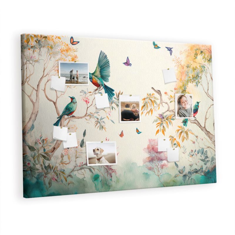 Tablica Korkowa Z Pinezkami Tulup 140x100 cm Kwiaty ptaki natura Organizer ścienny Pinezki metaliczne 1 kpl