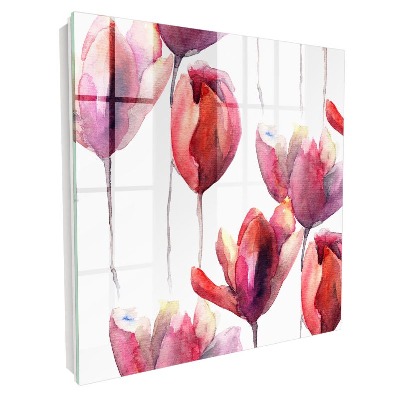 Wieszak Na Klucze Zamykany Tulup 30x30 cm Tulipany akwarela - Biała - Otwierana na lewo 1 szt.