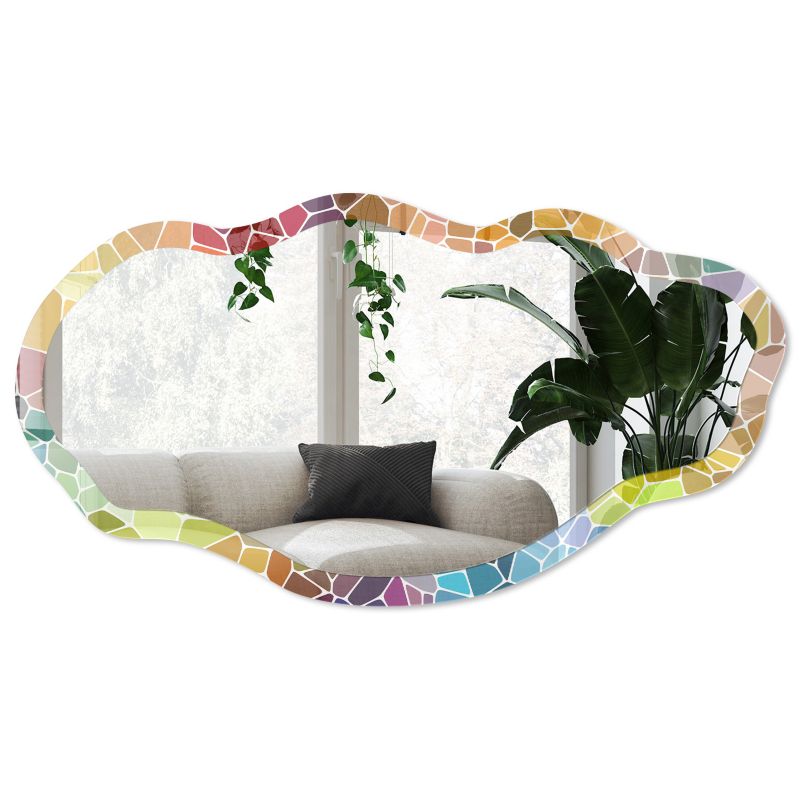 Lustro nieregularne asymetryczne w szklanej ramie z grafiką Wallfluent 52x97 cm Kolorowa mozaika Do sypialni 1 szt.