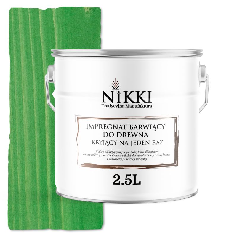 Impregnat do Drewna NIKKI Barwiący Kryjący Na Raz Zieleń miętowa RAL6029 2,5L
