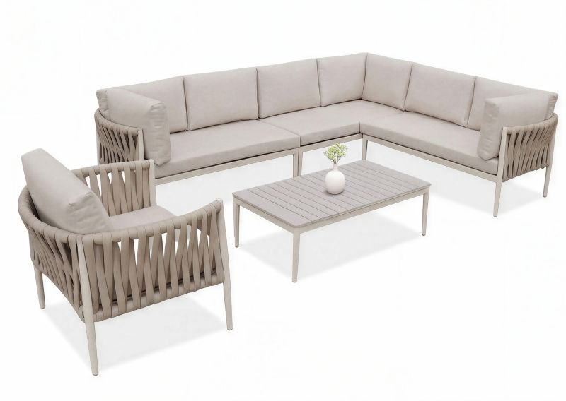Narożnik Wypoczynkowy Aluminiowy MONZA Caffe + fotel Beige - FURRORE 1 szt
