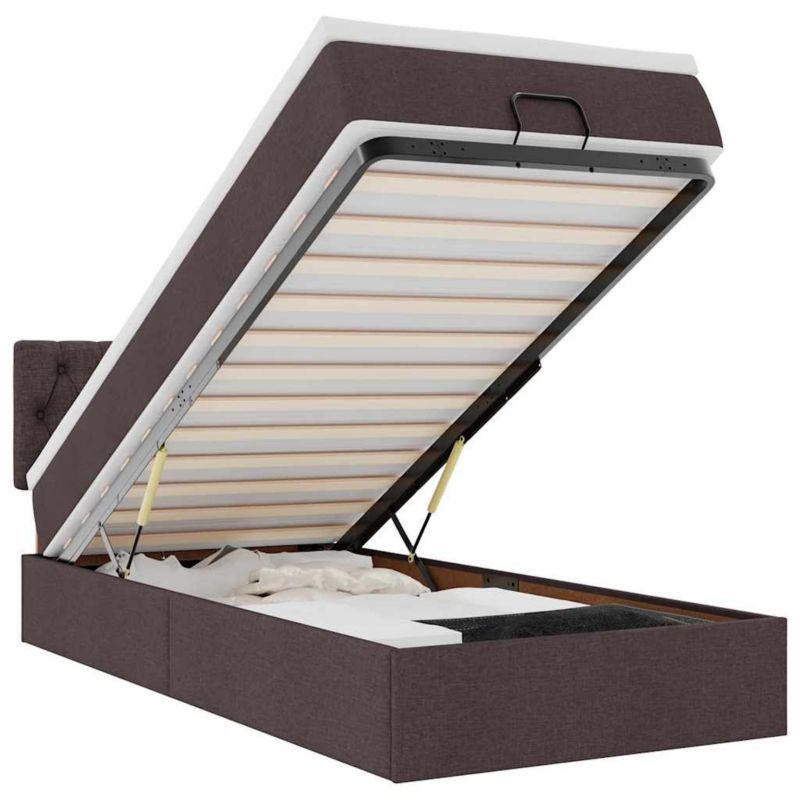 Łóżko otomana WaszeMeble z materacem 90x190 cm Ciemny brąz tkanina z LED ze schowkiem WM-3312356 1 szt.