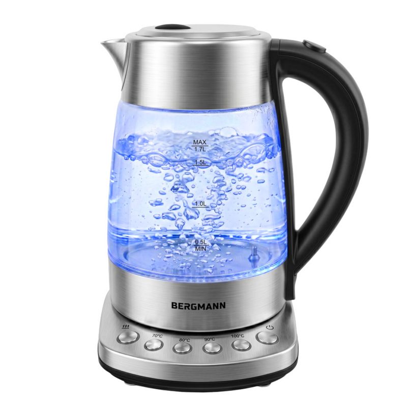 Czajnik elektryczny szklany BERGMANN FR005 1,7L 2200W regulacja temperatury panel sterowania w podstawie inox 1szt.