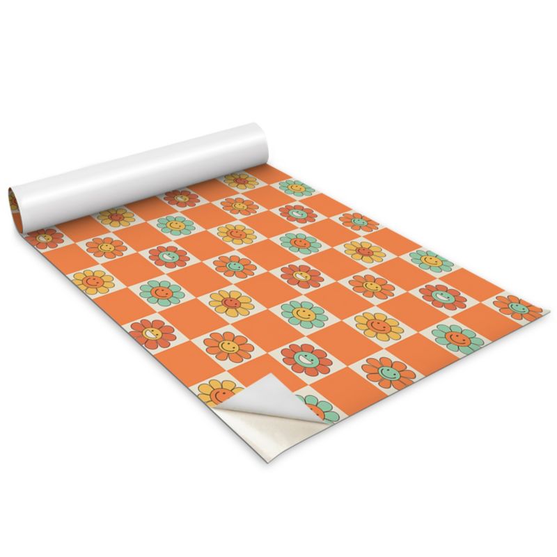 Folia Dekoracyjna Na Meble Wallfluent 100x50 cm Vintage szachownica i stokrotki Odporna Folia Samoprzylepna Mat 1 rol.